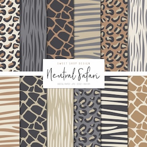 SAFARI NEUTRO, Fundos de pele de girafa e leopardo, papel digital para impressão