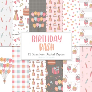 BIRTHDAY BASH, Birthday Party Seamless Repeat Pattern, Backgrounds, Printable Digital Paper
