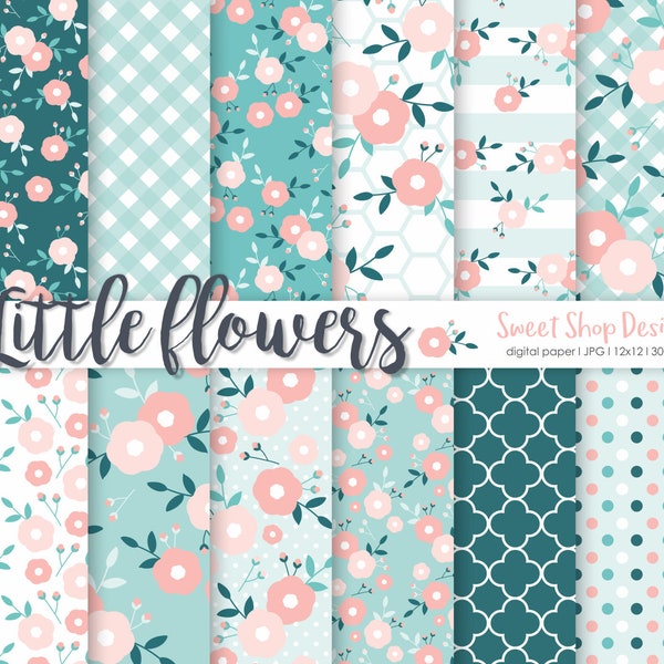 LITTLE FLOWERS, Floral Backgrounds, Printable Digital Paper