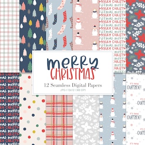 MERRY CHRISTMAS, Christmas Seamless Repeat Pattern, Backgrounds, Printable Digital Paper