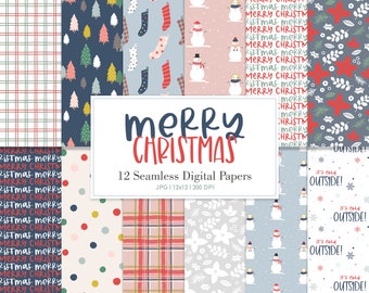 MERRY CHRISTMAS, Christmas Seamless Repeat Pattern, Backgrounds, Printable Digital Paper