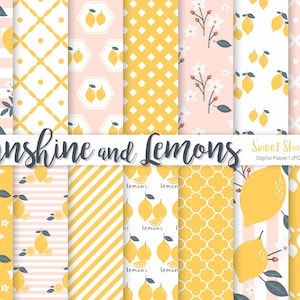 SUNSHINE AND LEMONS, Yellow Floral Backgrounds, Printable Digital Papers