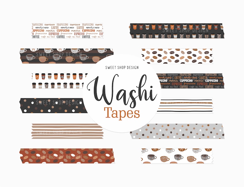 Clipart de cinta washi digital "PERO PRIMERO, CAFÉ", Gráficos para agenda digital, Goodnotes imagen 1