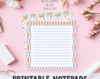 Back To School, Printable Notepad Template, Coquette Retro Design, Memo Sheet, To Do List