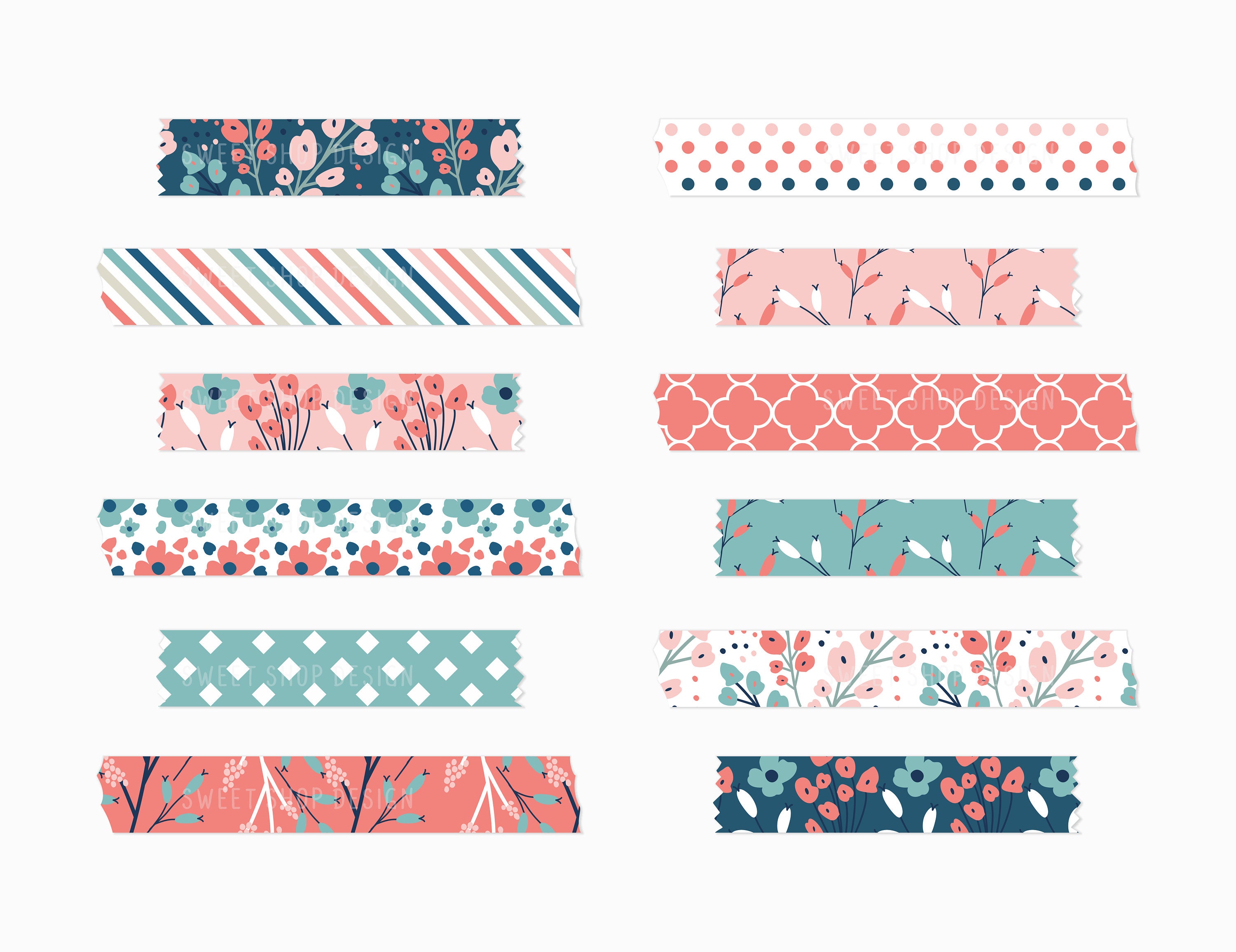 Digital Washi Tape Clipart LITTLE FLOWERS, Graphics with Floral Polka Dots  Gingham For Digital Planner, Goodnotes
