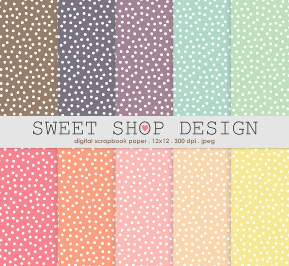 Digital Paper, Polka Dot Printable Scrapbook Paper Pack, 12X12, Set of 10 Papers Il_570xn