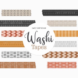 African Mud Cloth Washi Tape Clipart: Boho Planner Graphics (Digital Download)