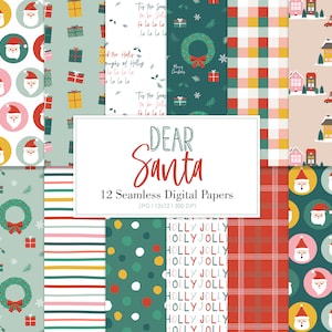 DEAR SANTA, Christmas, Seamless Repeat Pattern, Backgrounds, Printable Digital Paper