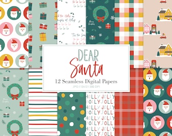DEAR SANTA, Christmas, Seamless Repeat Pattern, Backgrounds, Printable Digital Paper