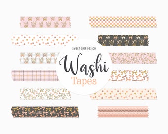Digital Washi Tape Clipart BOUQUETS & BOWS, Graphics with Floral Geometric For Digital Planner, Goodnotes