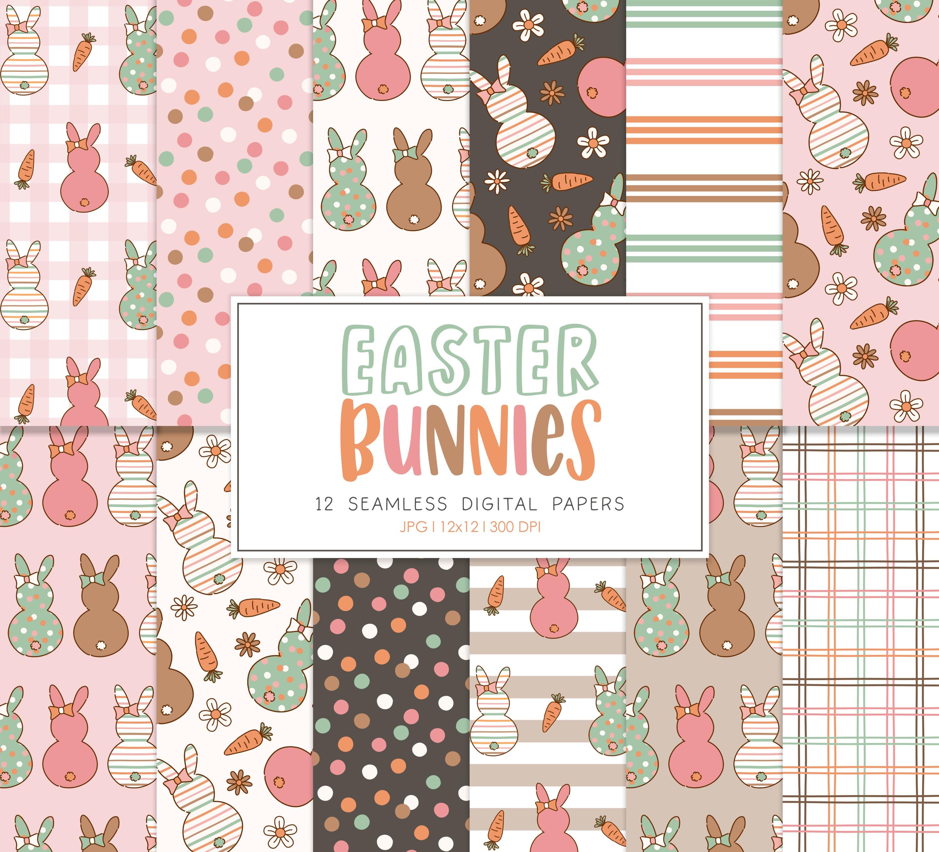 EASTER BUNNIES, Bunny Easter Spring Seamless Repeat Pattern, Retro Backgrounds, Printable Digital Paper