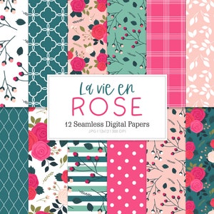 la VIE en ROSE, motivo floreale ripetuto senza cuciture con rose, sfondi, carta digitale stampabile