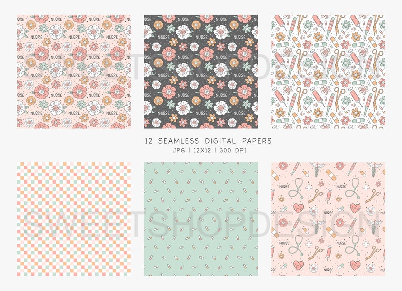 Nures Pattern Paper NURSE LIFE, Nurse Seamless Repeat Pattern, Retro Healthcare, Medical ...
