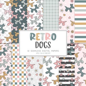 RETRO DOGS 2, motif répété sans couture de chiens ballon, arrière-plans de chiens rétro, papier numérique imprimable