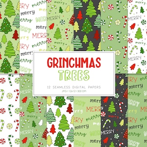 Sapins de Noël, motif de répétition sans couture de Noël, arrière-plans rétro, papier numérique imprimable