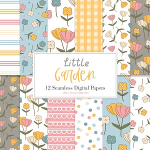KLEINE TUIN, bloemen lente naadloos herhalingspatroon, achtergronden, afdrukbaar digitaal papier