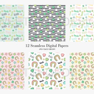 BEST O' LUCK, Irish Shamrock Four Leaf Clover Seamless Repeat Pattern, St Patrick's Day Backgrounds, Printable Digital Paper image 3