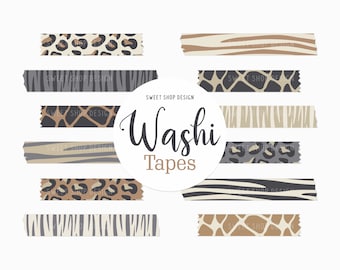 Digital Washi Tape Clipart NEUTRAL SAFARI, Graphics with Animal Prints, Safari Prints For Digital Planner, Goodnotes