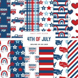4TH OF JULY, Patriotic Stars And Stripes USA Flags Backgrounds, Printable Digital Papers