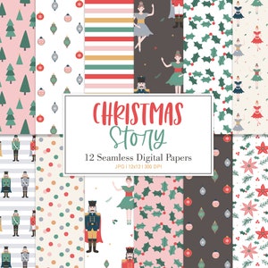 HISTÓRIA DE NATAL, padrão de repetição sem costura de balé quebra-nozes, planos de fundo, papel digital imprimível
