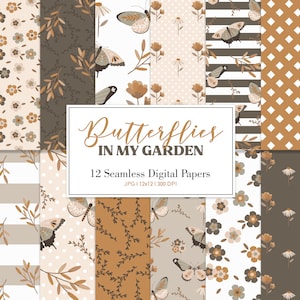Papillons dans le jardin, motif répété sans couture de papillon floral bohème, arrière-plans, papier numérique imprimable