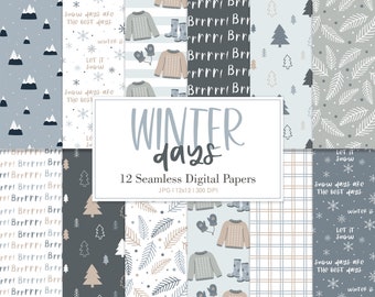 WINTER DAYS, Winter Christmas Seamless Repeat Pattern, Backgrounds, Printable Digital Paper