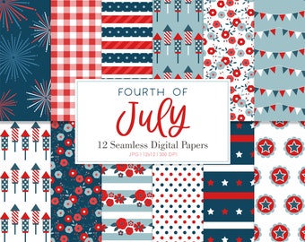 FOURTH OF JULY, 4th of July Patriotic Starts Stripes Seamless Repeat Pattern, Backgrounds, Printable Digital Paper