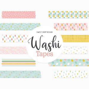 Easter Bunny Washi Tape Clipart: Spring Floral Graphics (Digital Download)