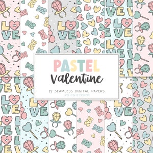 PASTEL VALENTINE, Valentine Seamless Repeat Pattern, Retro Backgrounds, Printable Digital Paper