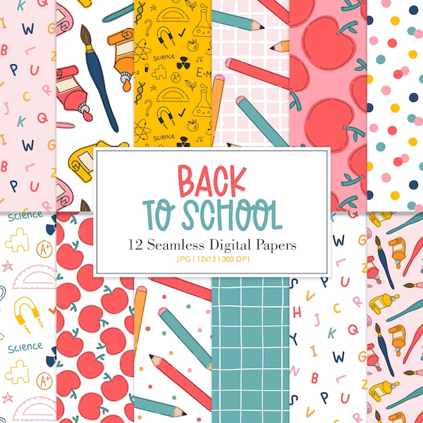 BACK TO SCHOOL, School Education Teacher Educator Seamless Pattern, Backgrounds, Printable Digital Paper