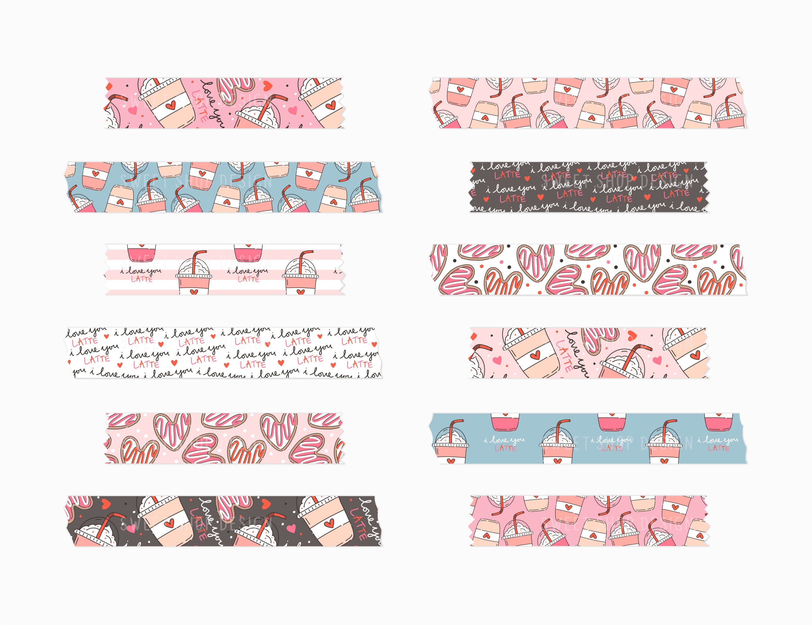 Digital Washi Tape Clipart I LOVE YOU LATTE, Heart Valentine Graphics ...