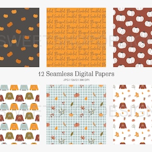 SWEATER WEATHER, Floral Autumn Fall Thanksgiving Seamless Repeat Pattern, Backgrounds, Printable Digital Paper image 2