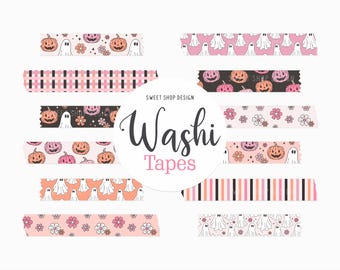 Clipart digital de fita washi: BOO Y’ALL, gráficos de fantasmas de abóbora para planners digitais e Goodnotes.