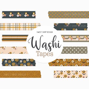 Floral Washi Tape Clipart: Dainty Flowers, Dots & Stripes (Digital Download)