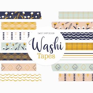 Boho Floral Washi Tape Clipart: Digital Planner Graphics (PNG)