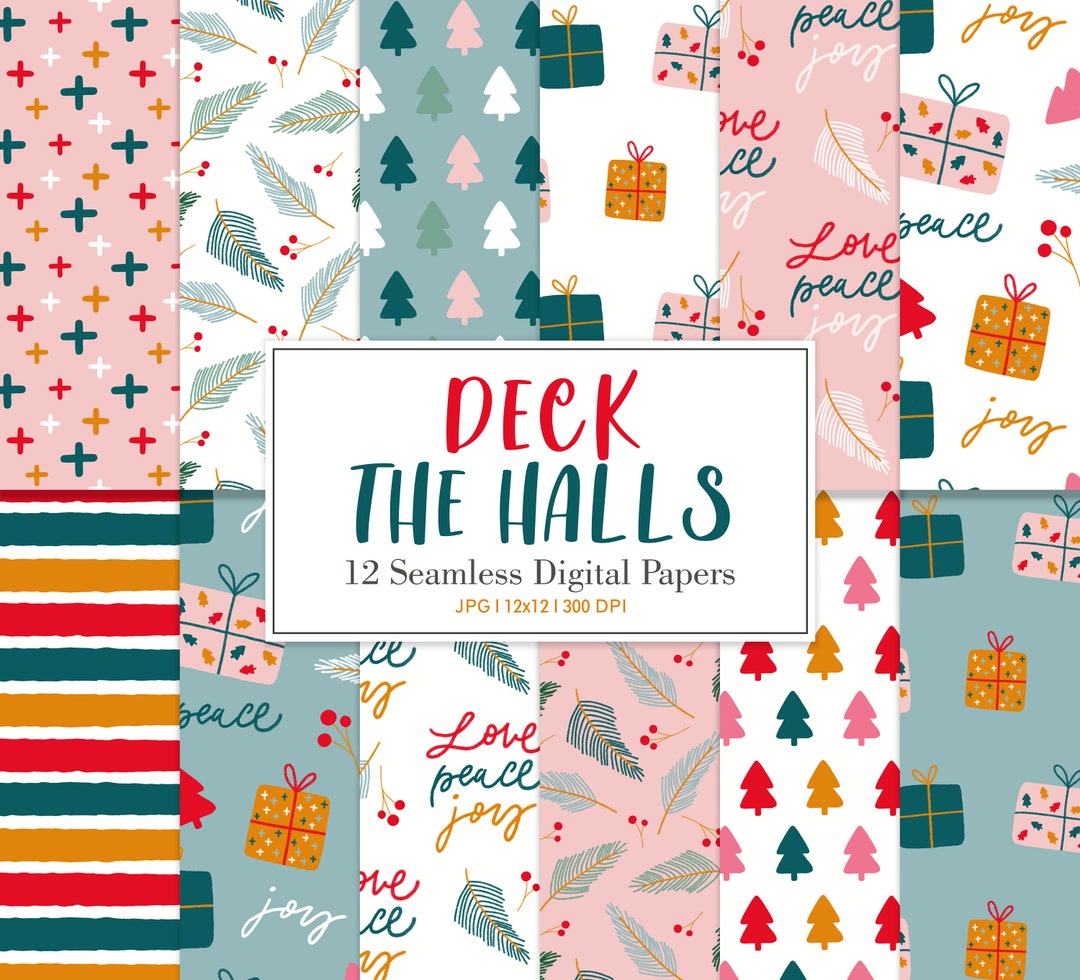 DECK THE HALLS, Christmas Seamless Repeat Pattern, Backgrounds, Printable Digital Paper - Etsy
