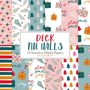 DECK THE HALL, motivo natalizio ripetuto senza soluzione di continuità, sfondi, carta digitale stampabile