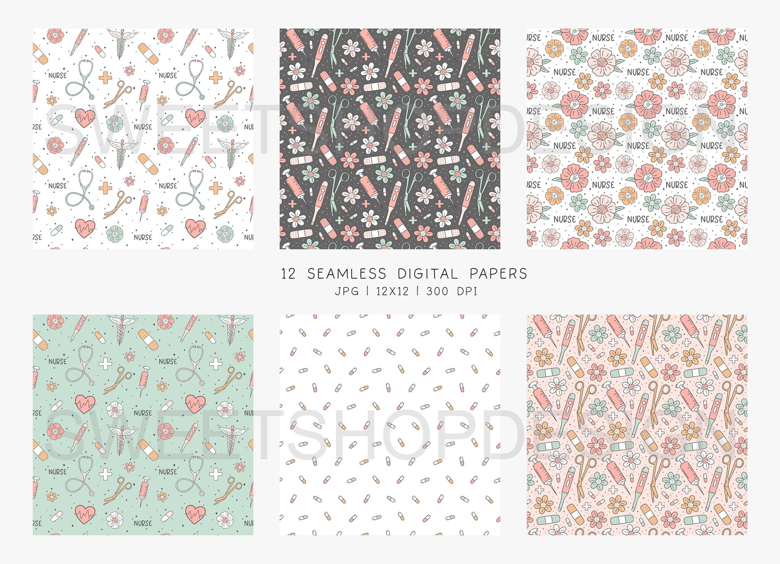 Nures Pattern Paper NURSE LIFE, Nurse Seamless Repeat Pattern, Retro Healthcare, Medical ...