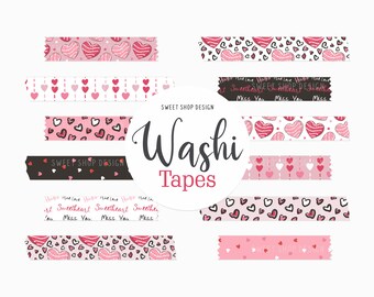 Cinta washi digital CORAZONES DULCES, gráficos de pasteles y corazones de San Valentín para agenda digital, Goodnotes