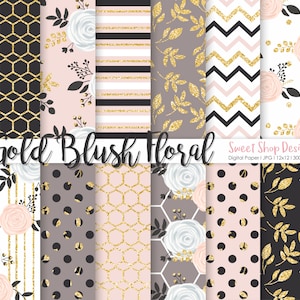 GOLD BLUSH FLORAL, Floral Rose Gold Hintergründe, druckbare digitale Papiere