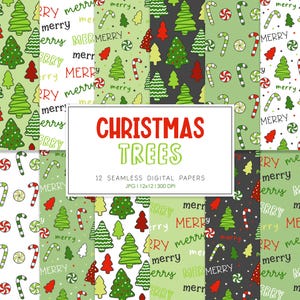 CHRISTMAS TREES, Christmas Seamless Repeat Pattern, Retro Backgrounds, Printable Digital Paper