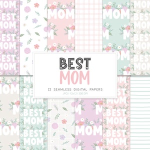 BESTE MOM, Floral Mom digitales nahtloses Wiederholungsmuster, Hintergründe, druckbares digitales Papier