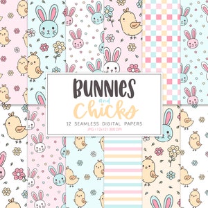 BUNNIES und KÜKEN, Bunny Chick Ostern Frühling Nahtloses Rapportmuster, Hintergründe, Printable Digital Paper