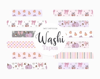 Clipart digital de fita washi com abóboras coquete, gráficos de outono para planner digital e Goodnotes.