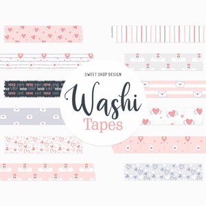Digitale washitape-clipart CELEBRATE LOVE, Heart Valentine-afbeeldingen voor digitale planner, Goodnotes