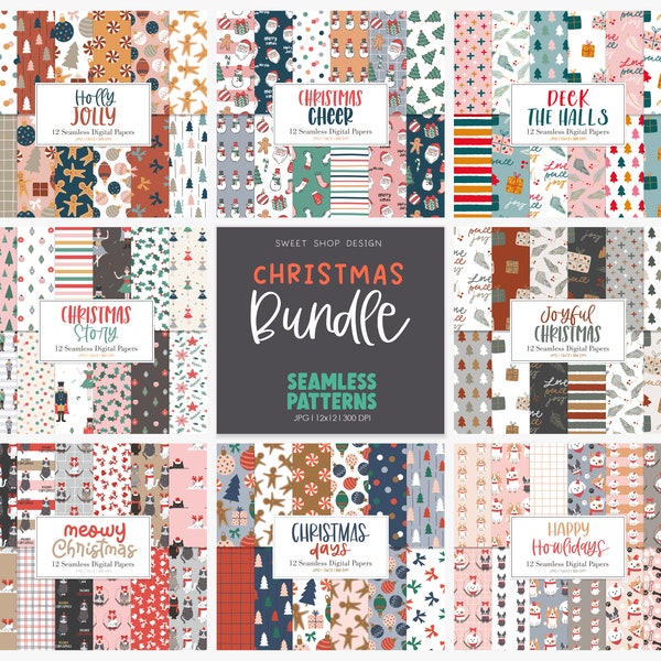 Seamless Patterns Bundle Vol 2, Christmas Patterns, Backgrounds, Printable Digital Papers