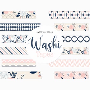 Pink Floral Washi Tape Clipart: Digital Planner Graphics (Digital Download)