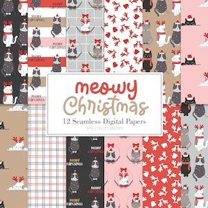 miaou Noël, motif de répétition sans couture de Noël de chats, arrière-plans, papier numérique imprimable