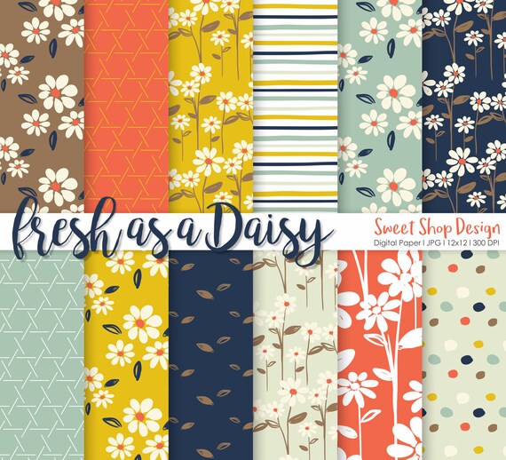 Digital Paper Pack Fresh As A Daisy Floral Daisy Background Etsy