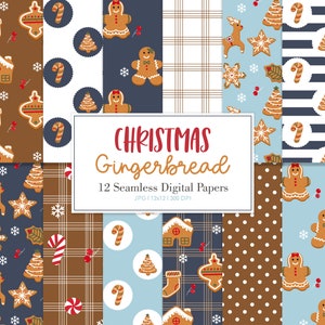 CHRISTMAS GINGERBREAD, Gingerbread Cookies, Blue Brown, Seamless Repeat Pattern, Backgrounds, Printable Digital Paper